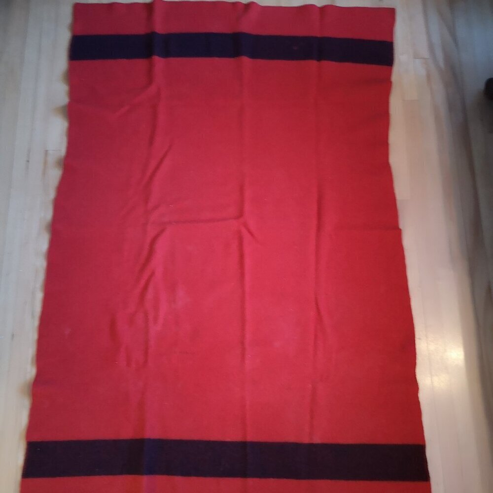 Vintage Red with Black Stripes Heavy Wool Blanket 48"x 75"